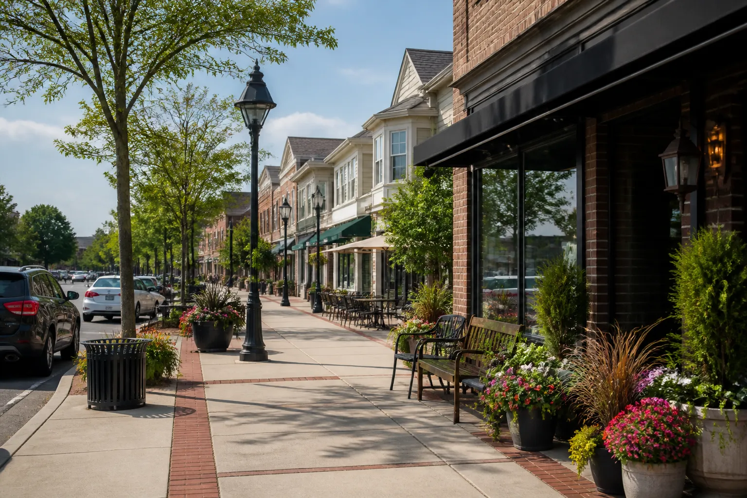 Welcoming South Jersey commercial district with clean streetscape